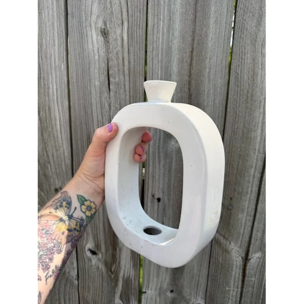 MCM Minimalist Geometric White Ceramic Hollow Circle Vase OS White Modernist Art